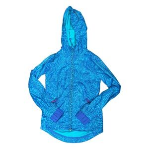 Ivivva Sprint Speed Windbreaker Athletic Hooded‎ Jacket Blue Print Girls Size 7